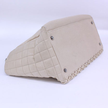 Chanel Chocobar Chain Bag Canvas And Lambskin Beige Handbag Silver