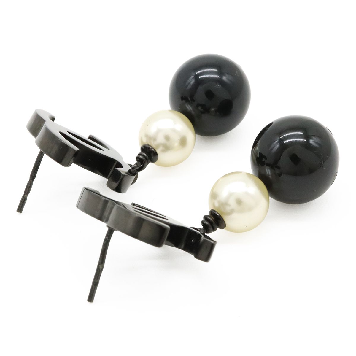 Chanel Coco Pearl Earrings Swing Earrings Metal Faux Pearl Black Black B14 B