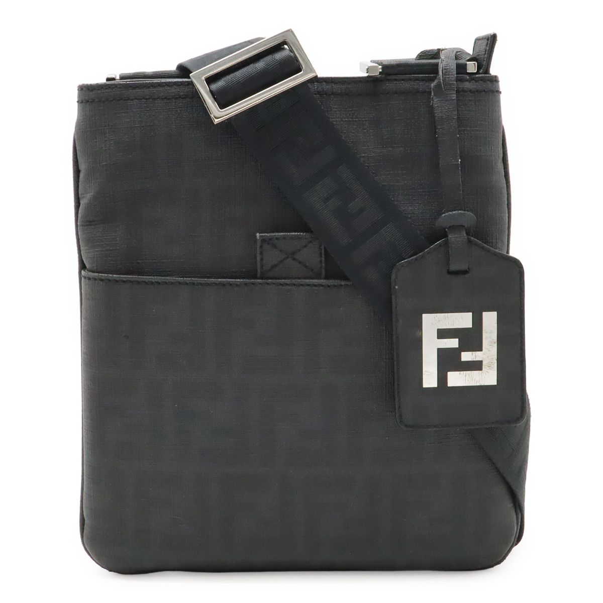 Fendi Zucca Pattern Shoulder Bag Pochette Crossbody Mini Bag PVC Black Black