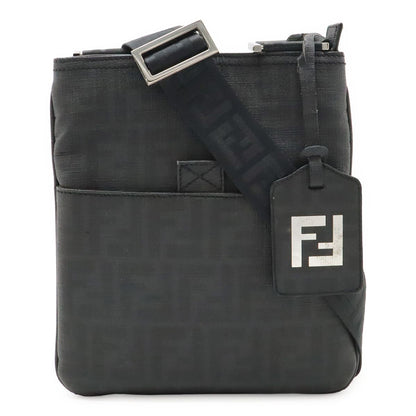 Fendi Zucca Pattern Shoulder Bag Pochette Crossbody Mini Bag PVC Black Black