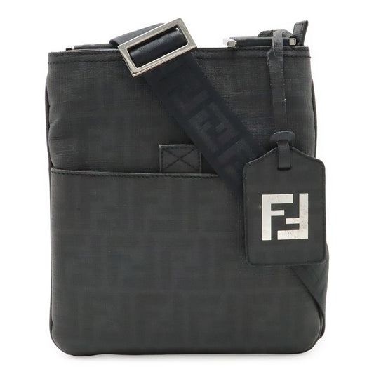 Fendi Zucca Pattern Shoulder Bag Pochette Crossbody Mini Bag PVC Black Black