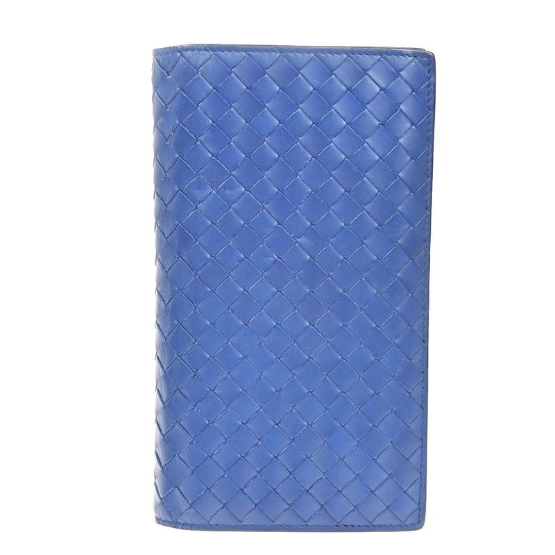 Bottega Veneta Long Wallet Intrecciato Fold Wallet Blue Leather 39kb006