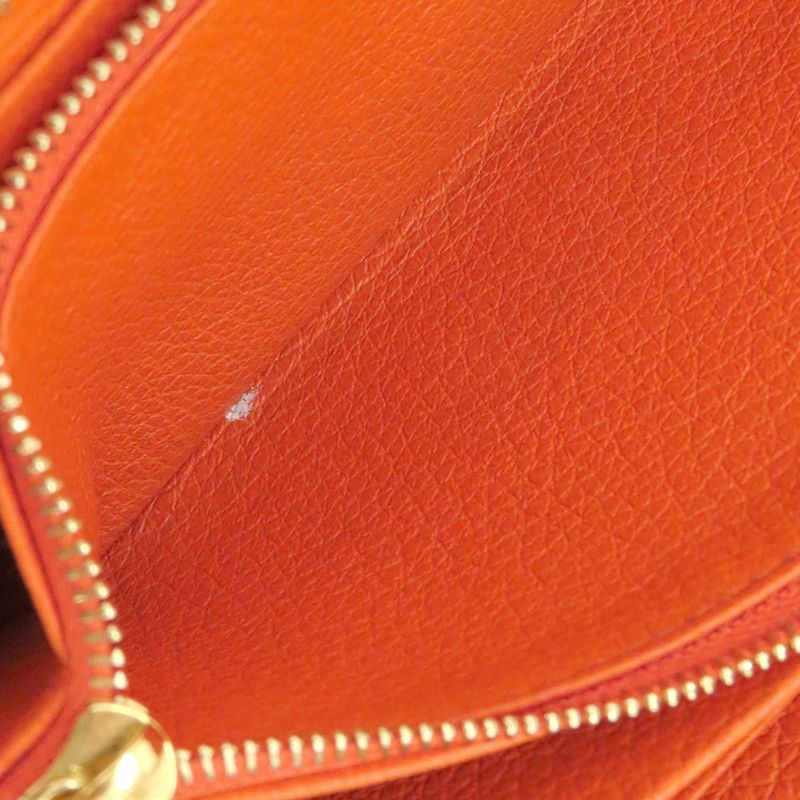 Gucci Long Wallet Logo Zip Around Wallet Leather Orange Gold Hardware Round