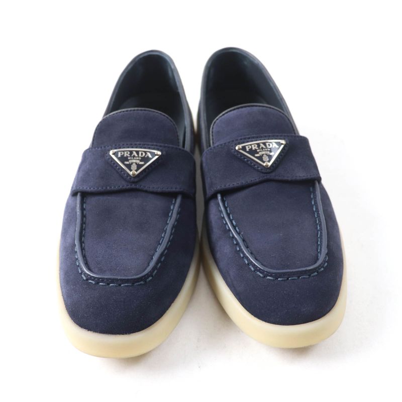 Prada 1d222n Triangle Logo Suede Leather Loafers Navy 35.5 With Box And Storage