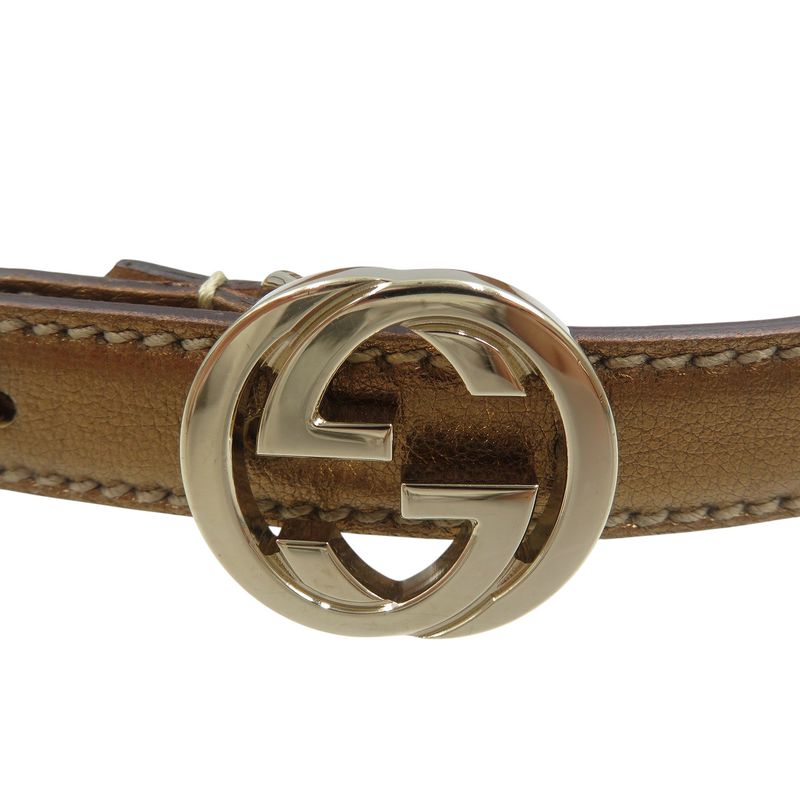 Gucci GG Logo 159614 Leather Gold Hardware Gold 85-34 Belt 0976 Gucci