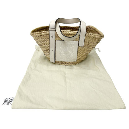 Loewe Bag Women's Brand Anagram Tote Leather Palm Leaf Basket Bag Small White