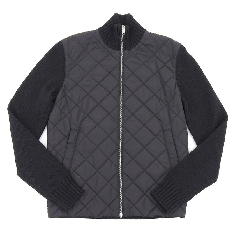 Prada 2018 Umc898 Nylon Quilted 100% Wool High Neck Driver's Knit Sweater 46 M