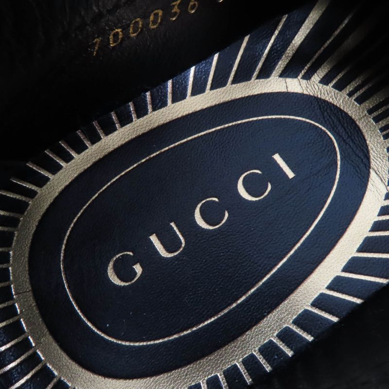 Gucci 700036 Logo Metal Leather Loafer Brown Gold Hardware 35 With Box And