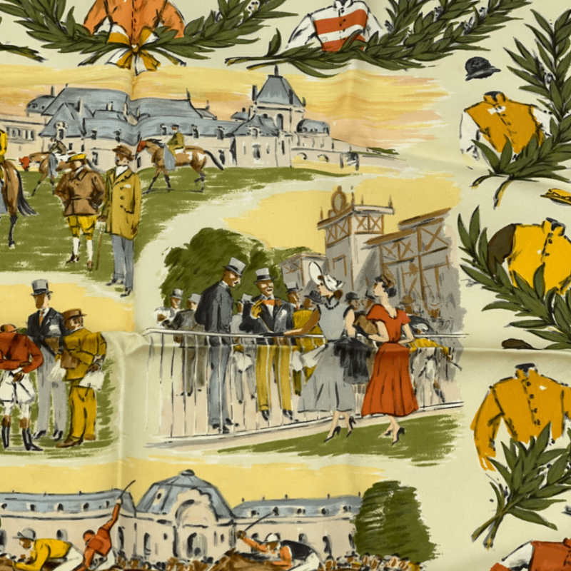 Hermes Scarf Chantilly Racetrack Silk White And Multicolor