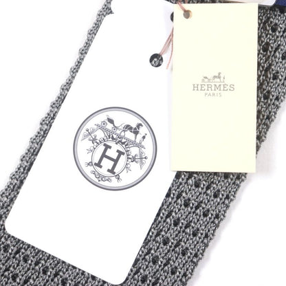 Hermes Cravate Tricot DE SOIE 100% Silk Etoupe/marine H Logo Embroidery Knit