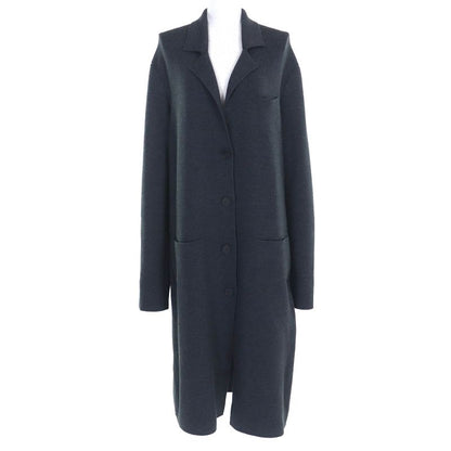 Hermes 2192003 Wool Serie Buttoned Deerskin Wool Long Knitted Coat Charcoal