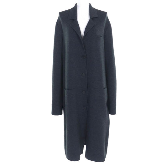 Hermes 2192003 Wool Serie Buttoned Deerskin Wool Long Knitted Coat Charcoal