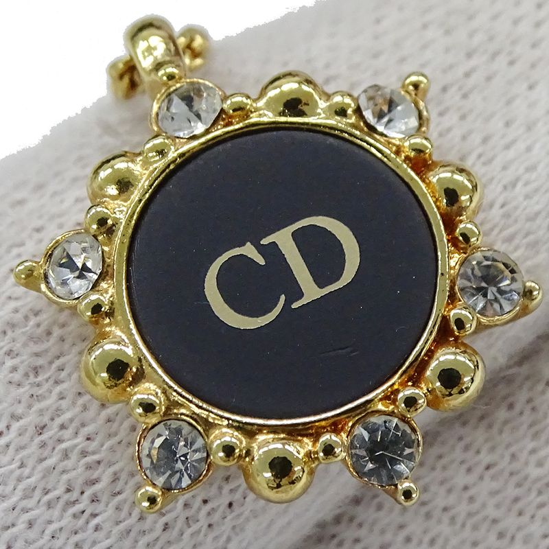 Dior Necklace Women's Branded Rhinestone Plated Gold Black CD Logo Accessory
