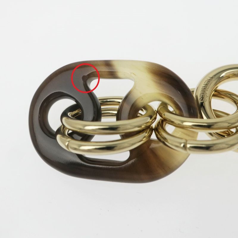 Hermes Yulidice PM Earrings Buffalo Horn Pair Brown Gold Hardware