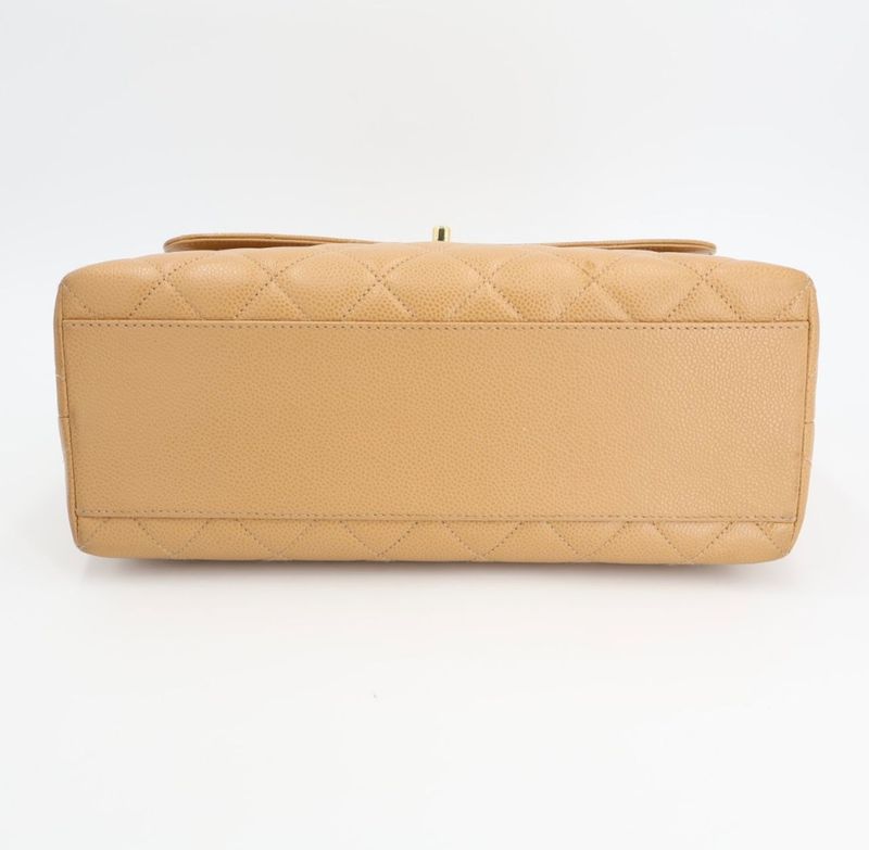 Chanel Matelasse Kelly Shape Top Handle Bag Handbag No 6 Caviar Skin Beige