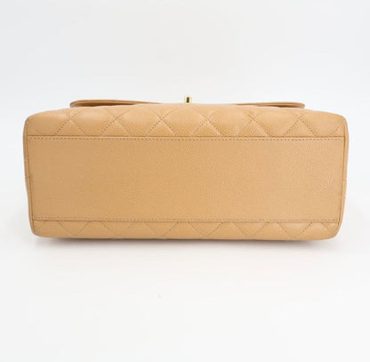 Chanel Matelasse Kelly Shape Top Handle Bag Handbag No 6 Caviar Skin Beige