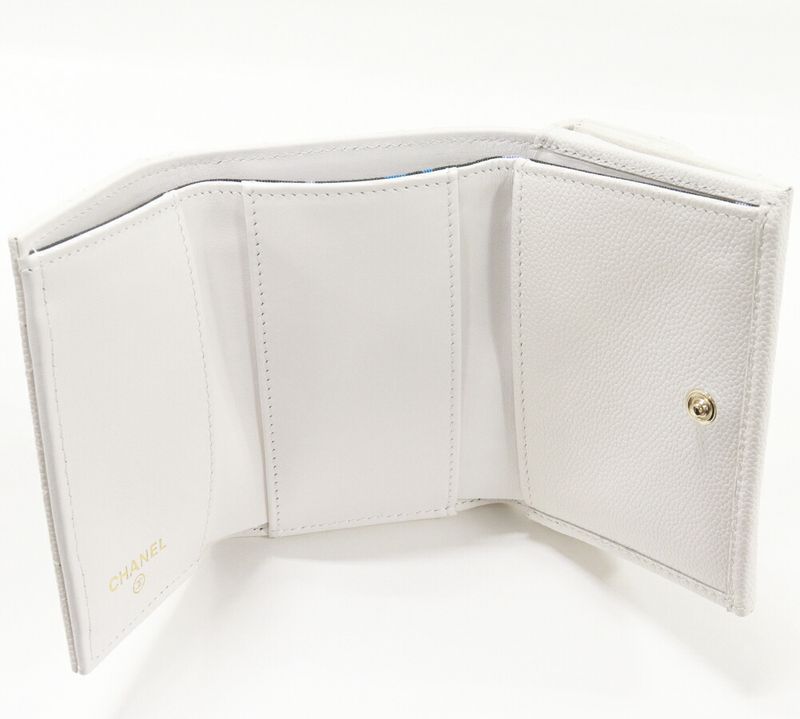 Chanel Trifold Wallet With Coin Purse Classic Small Flap Wallet Grained Shiny