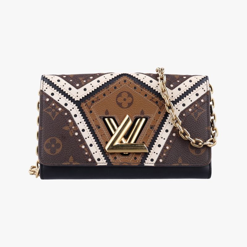 Louis Vuittonportefeuille Twisted Chain Wallet Black And Brown And White PVC