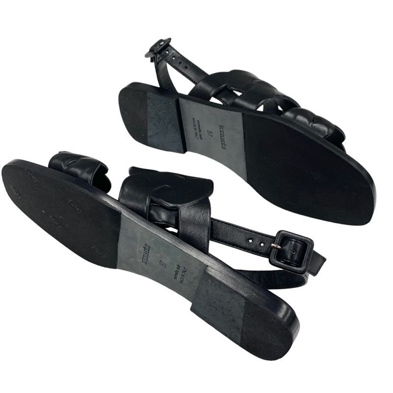 Hermes Grace Sandals Shoes Leather Black Flat Sandals