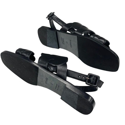 Hermes Grace Sandals Shoes Leather Black Flat Sandals