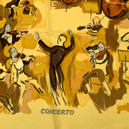 Hermes Carre 90 Concerto Yellow 100% Silk Scarf