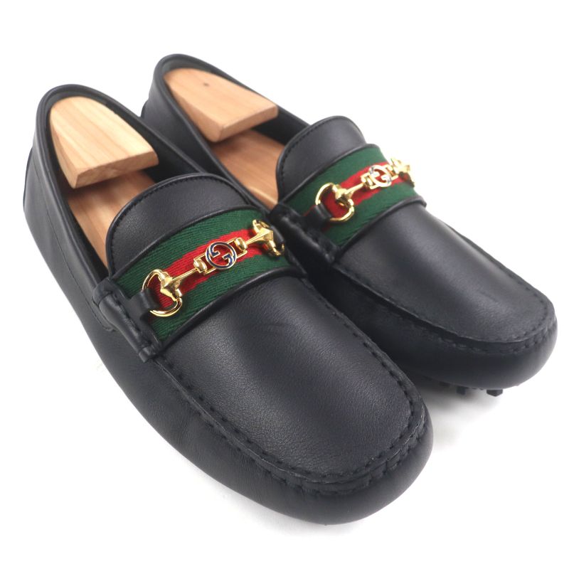 Gucci 624698 Webline Sherry Line Leather Horsebit Loafers Slip-on Driving