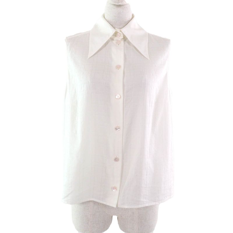 CHANEL P78855 Silk Blend Coco Mark Sleeveless Shirt Blouse With Logo Button