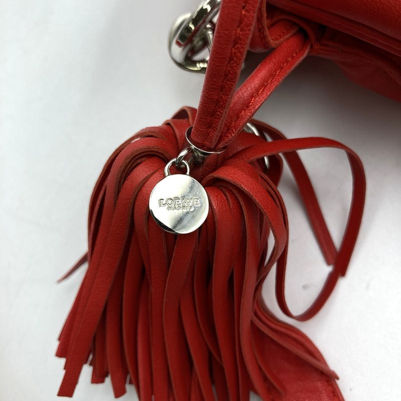 Loewe 261403 Shoulder Bag Red Leather Anagram Flamenco Fringe Ladies Brand Name