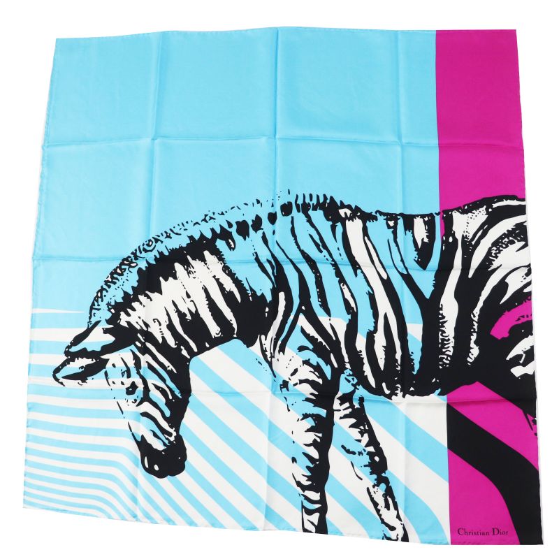 Christian DIOR 2022 D-jungle Pop Silk 100% Zebra Print Scarf Light Blue Purple