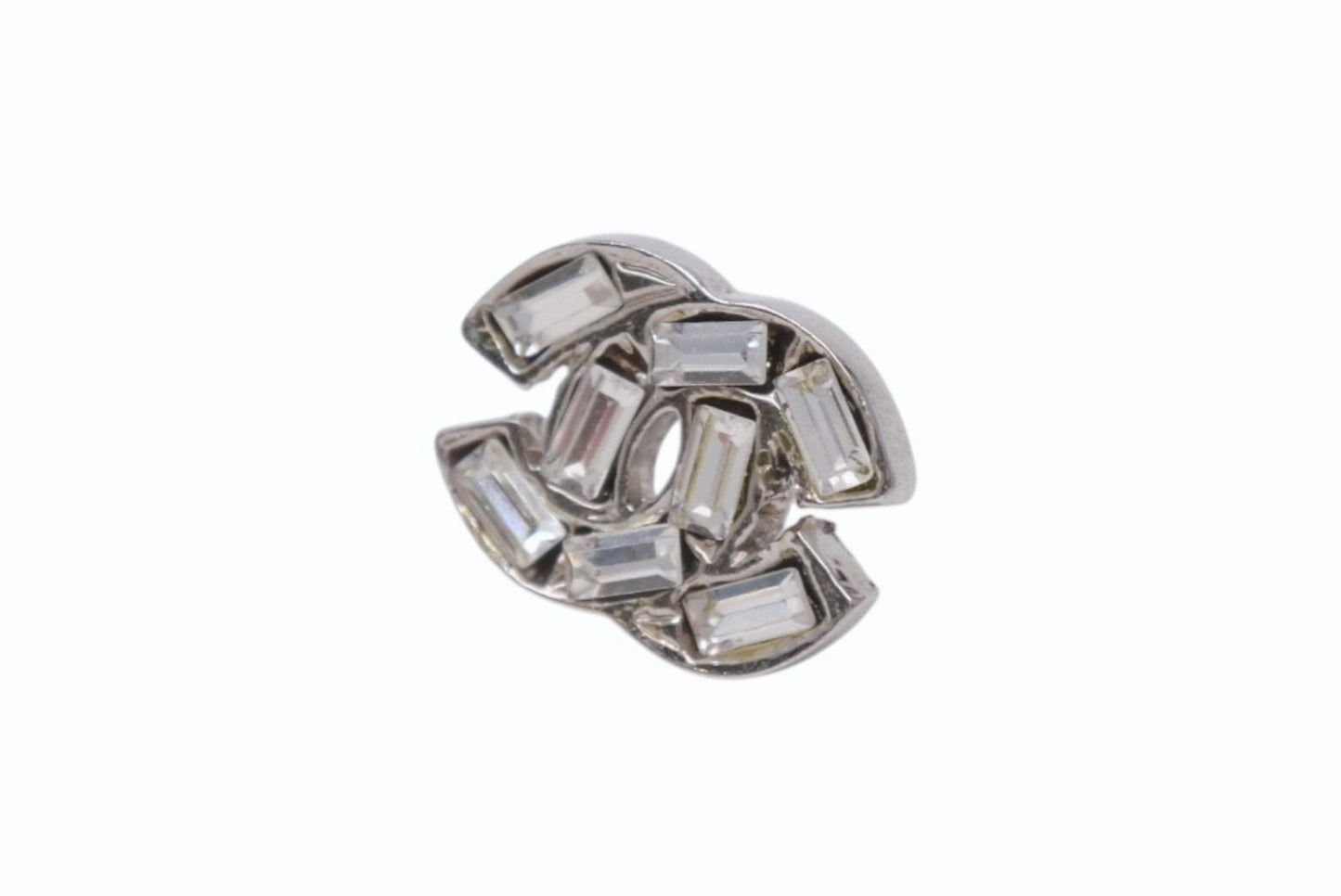 Chanel CC Logo Earrings Rhinestone Silver Color 01 — view 3