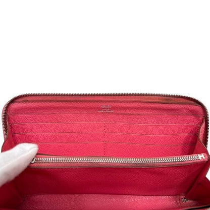 Hermes Round Zipper Long Wallet Azap Pink Rose Lipstick
