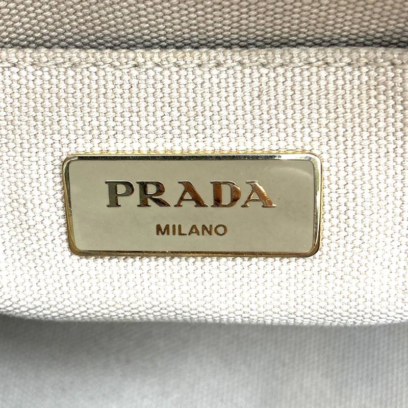 Prada Canapa Bijoux Tote Handbag Studded Canvas Beige Ivory Women's
