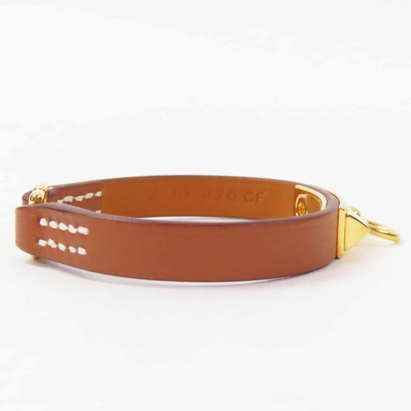 Hermes Rival Mini Gold Hardware Bracelet Bangle Leather Brown T1 With Z