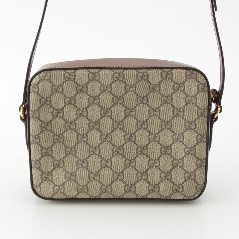 Gucci 1955 Horsebit GG Supreme Canvas Crossbody Gold Shoulder Bag 645454 Brown