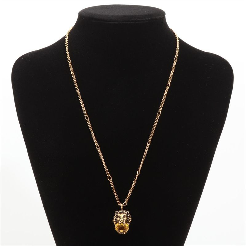 Gucci Michele Period Lion Head Necklace GP X Stones Gold X Yellow Made In Italy