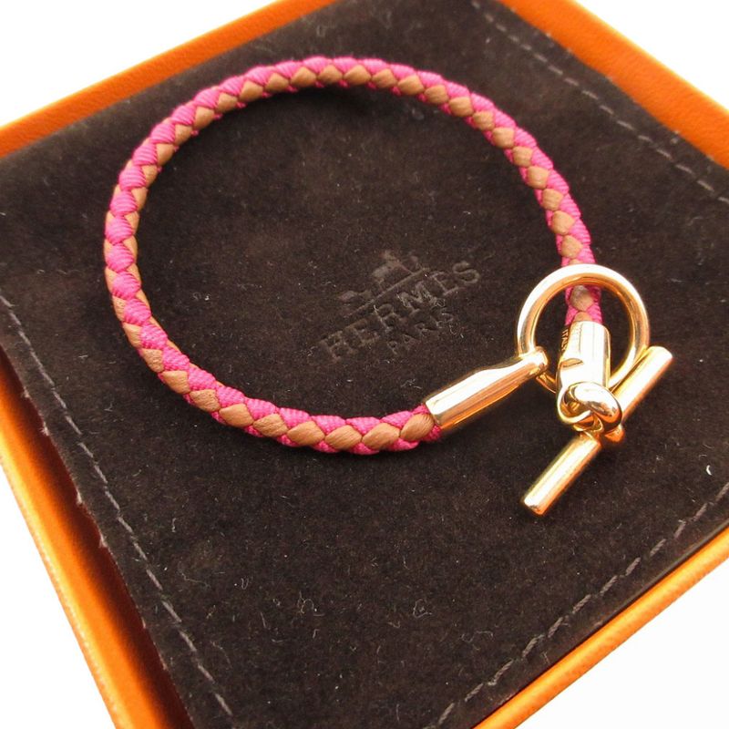 Hermes Leather Canvas Pink Brown Bracelet 0850 Hermes