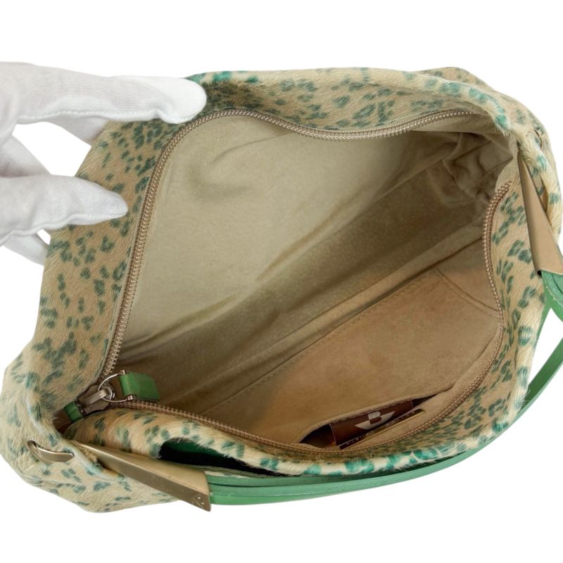 Bottega Veneta One Shoulder Bag Accessory Pouch Halaco Leather Green Beige