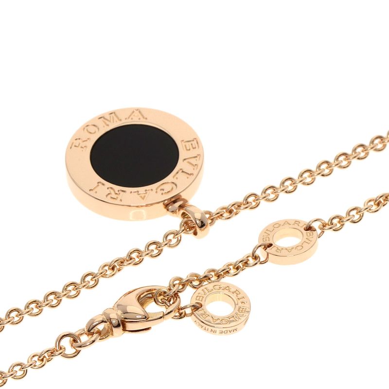 Bvlgari Bulgari Pave Diamond Onyx Necklace 18K Pink Gold Ladies