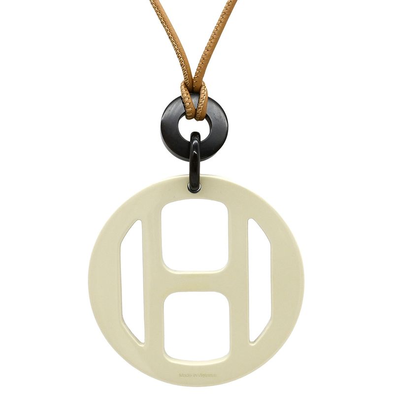 Hermes Necklace H Equipe Nautique Buffalo Horn Leather Lacquer Sesame and Blue