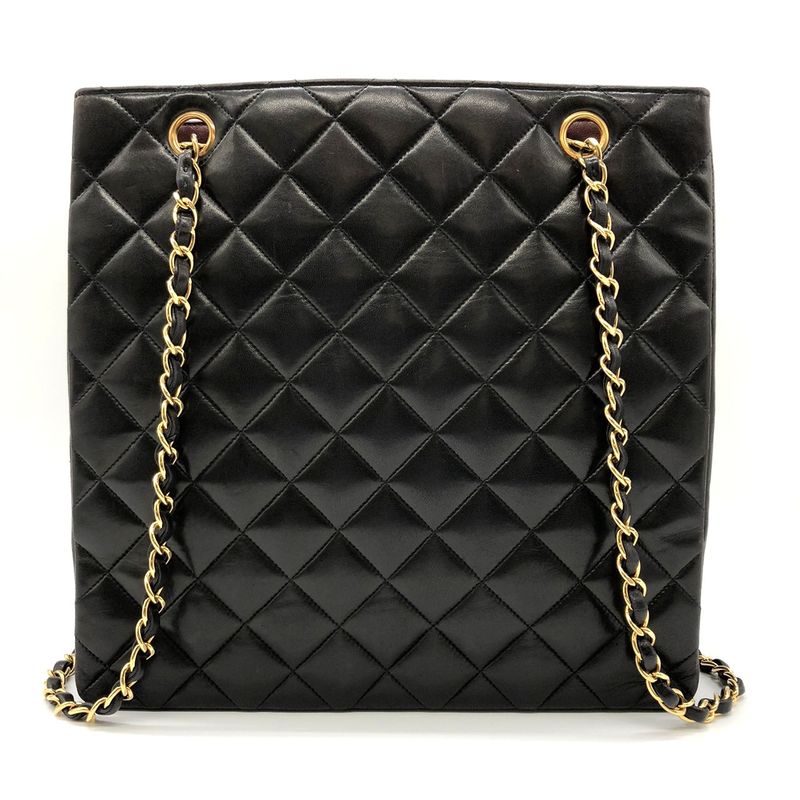 Chanel Matelasse Chain Shoulder Bag Tote Bag Coco Mark Vintage Lambskin Black