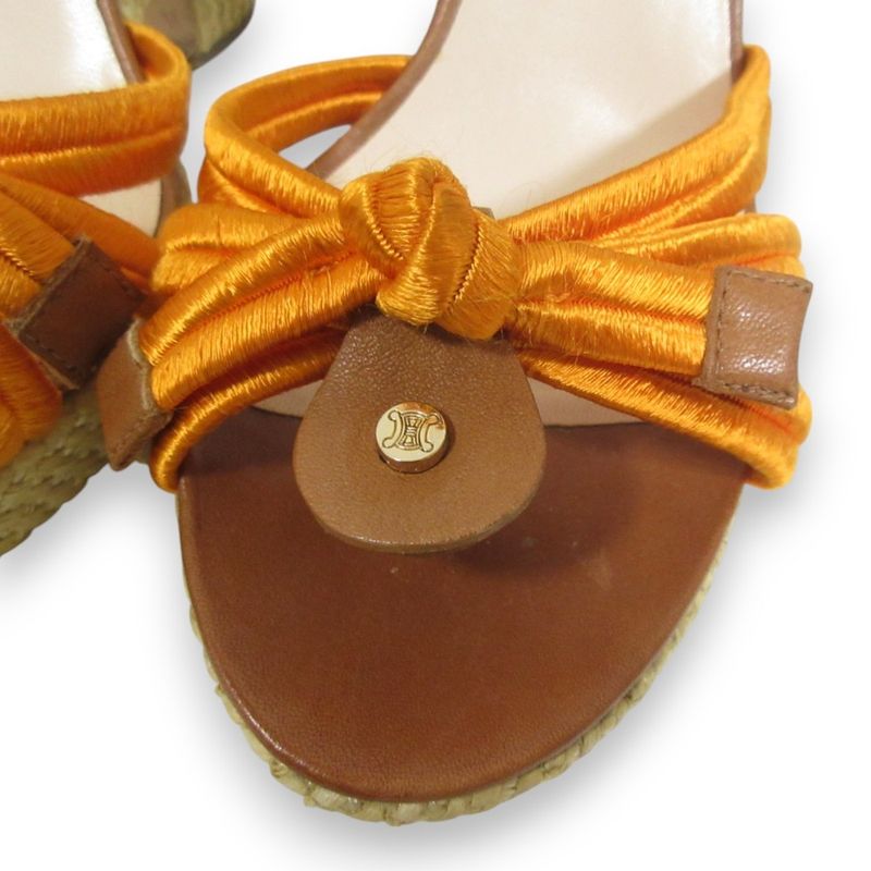 Good Celine Leather Trin-off Logo Ankle Strap Wedge Sole Sandals 35 Approx 22cm