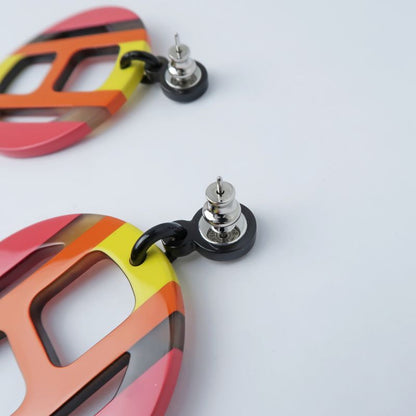 Hermes Earrings H Equipe Buffalo Horn Pair Multicolor Pink Accessories
