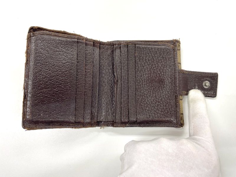 Gucci GG Canvas Leather Compact Wallet Double Fold Wallet Double Hook 112716