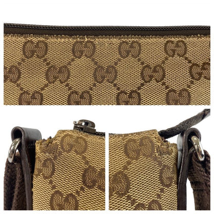 Gucci Beige Brown Silver Hardware GG Canvas/leather 145857 Shoulder Bag