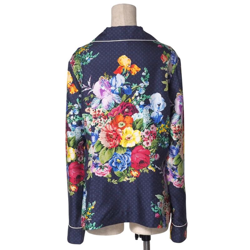 2022awLouis Vuitton Long Sleeve Shirt Size 38 All Silk Monogram Flower Print