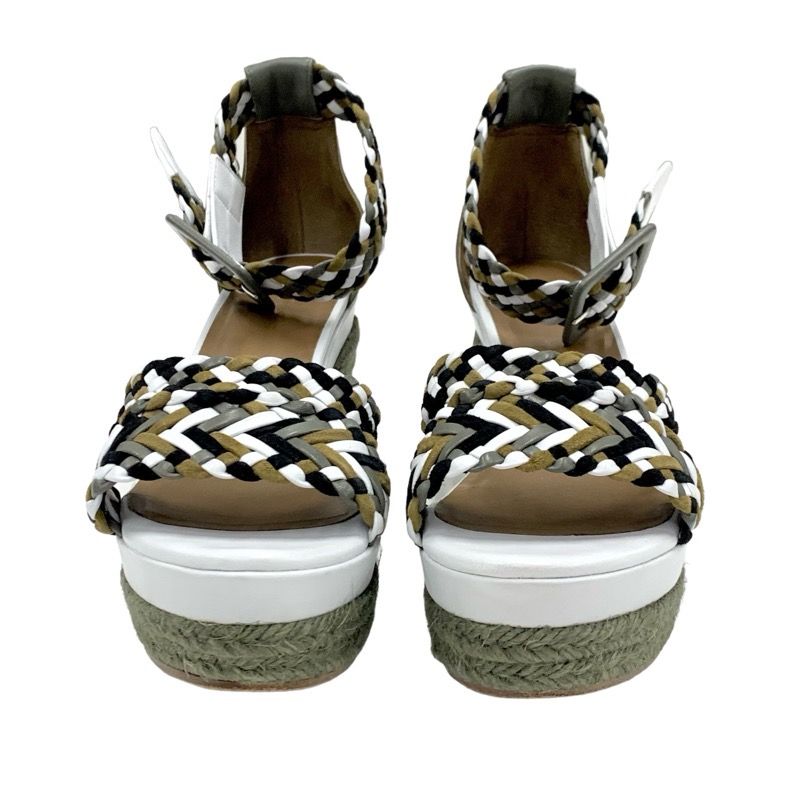 Hermes Sandals Shoes Leather Suede Khaki White Black Braided Wedge Sole