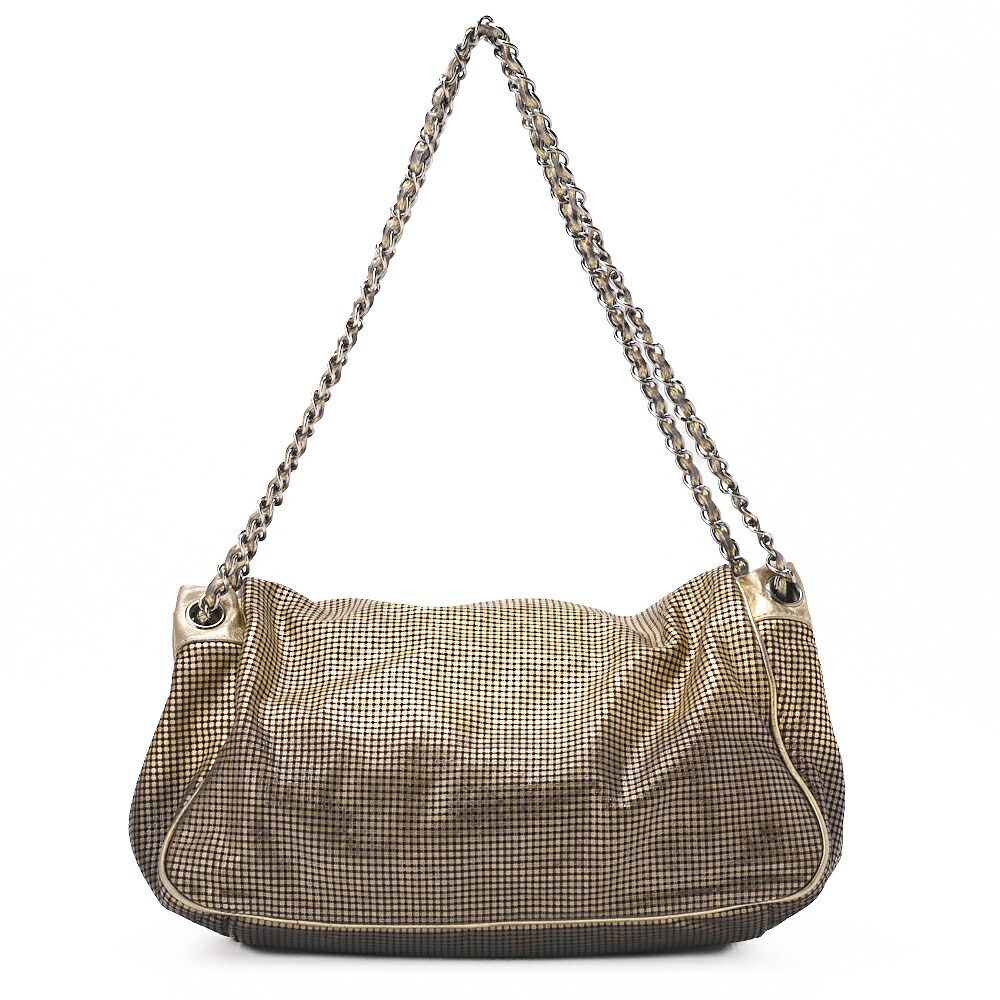 Chanel Shoulder Bag Coco Mark Full Flap Leather Gold With Silver Hardware