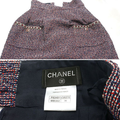 Chanel Tweed Setup Navy X Red X White Size 34 36 Skirt Suit
