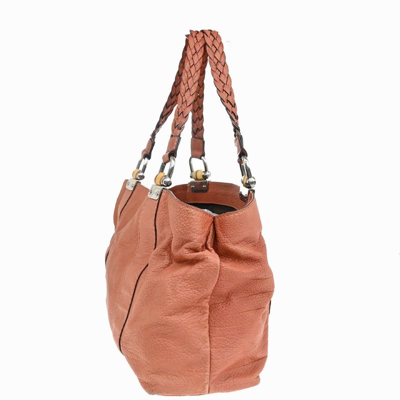 Gucci Bamboo Tote Shoulder Bag Leather Coral Pink 64ka752