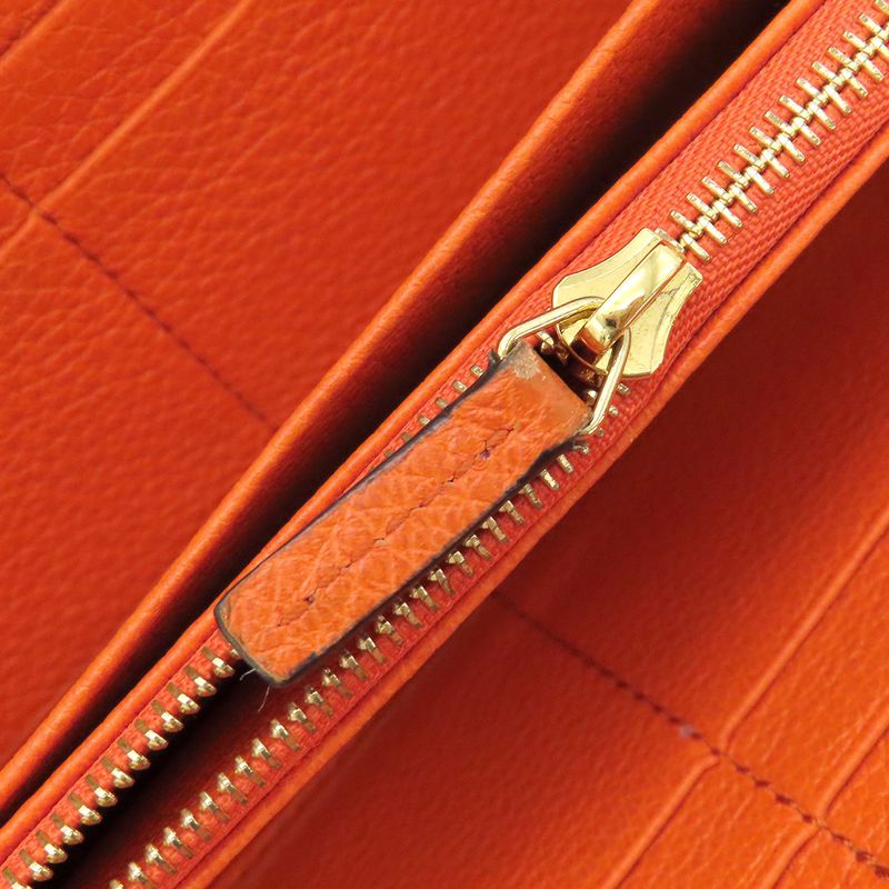 Gucci Long Wallet Logo Zip Around Wallet Leather Orange Gold Hardware Round
